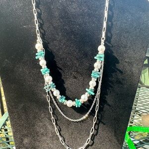Park Lane Silver and Green Layered Necklace